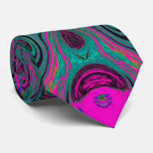 Gravata Padrão Groovy Abstrato Magenta e Azul Teal