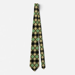 Gravata Padrão Harlequim em Dourado, Verde e Preto