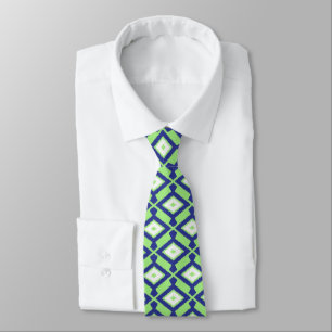 Gravata Padrão Ikat - Verde, Azul Indigo e Branco