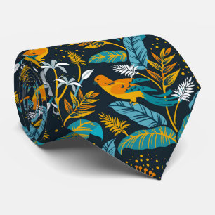 Gravata Padrão ilustrado de Aves Ouros Elegantes