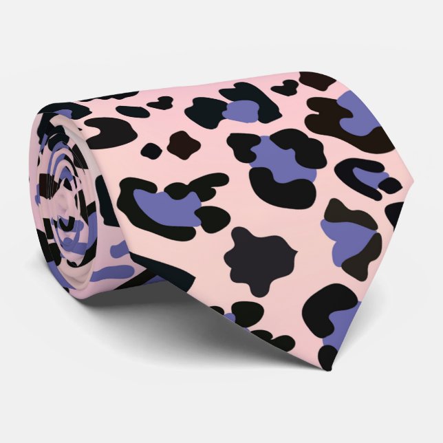 Gravata Padrão-Leopardo Rosa e Azul (Rolled)