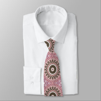 Gravata Padrão Mandala Rosa e Mocha Geometria Floral