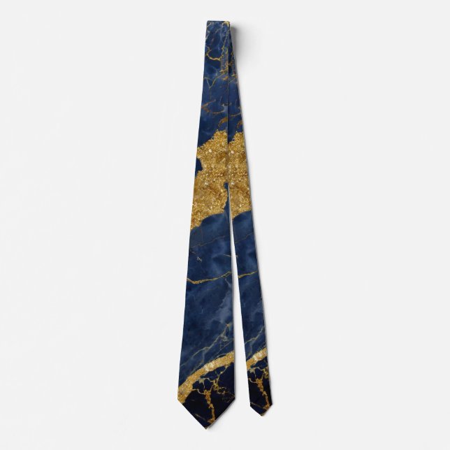 Gravata Padrão Marble Azul com Dourado (Frente)