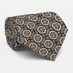 Gravata Padrão Mediterrâneo em Índigo Escuro, Dourado, Ocr