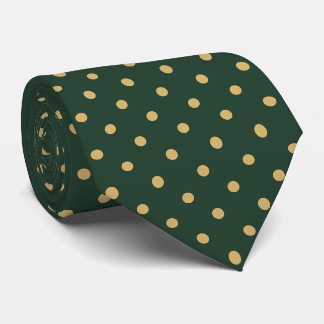 Gravata Padrão Mini Bolinha Dourada em Verde Floresta  (Rolled)