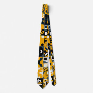 Gravata Padrão moderno geométrico amarelo e preto retrô