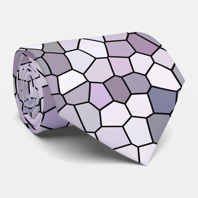 Gravata Padrão Mosaico Cinza Roxo (Rolled)