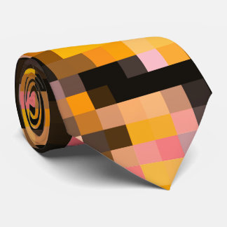 Gravata Padrão Mosaico Preto Amarelo Laranja Moderno