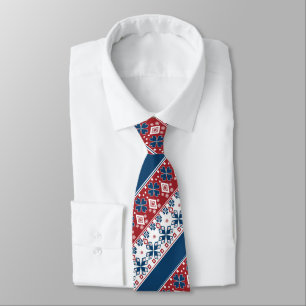 Gravata Padrão Norueguês Striped Azul Vermelho