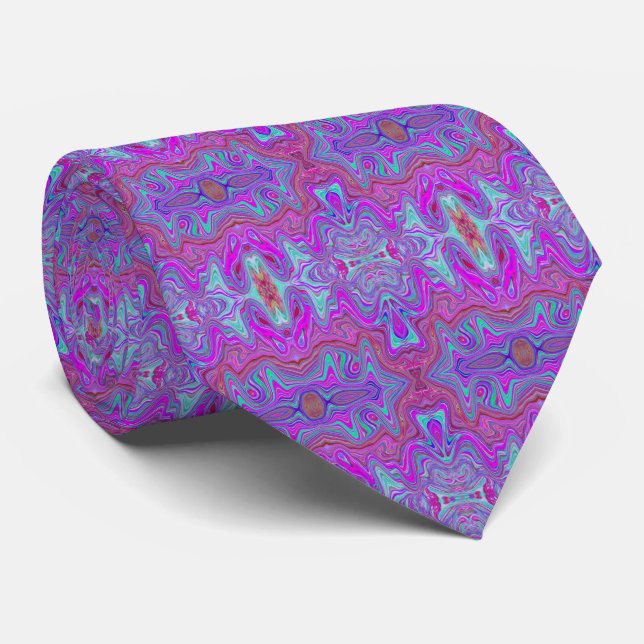 Gravata Padrão Ondulado de Mármore Trippy Magenta e Azul (Rolled)