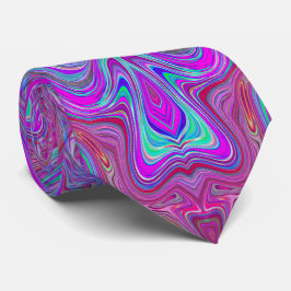 Gravata Padrão Ondulado de Mármore Trippy Magenta e Azul