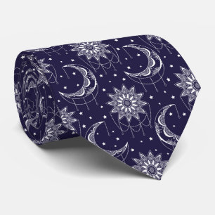 Gravata Padrão ornamental de lua vintage azul