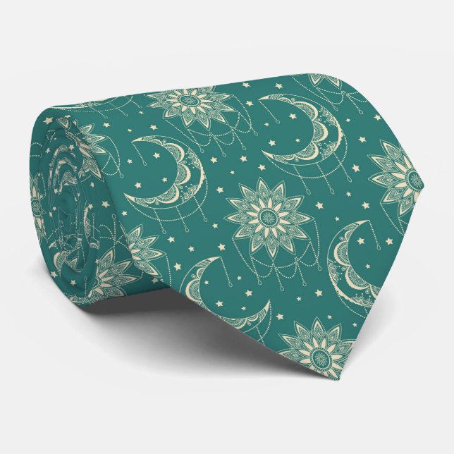 Gravata Padrão ornamental vintage de lua turquesa (Rolled)
