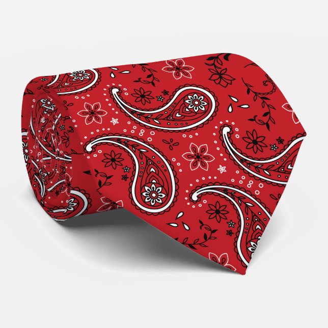 Gravata Padrão Ousado de Paisley Vermelho com Acento Flora (Rolled)