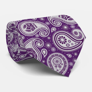 Gravata Padrão paisley branco-roxo elegante