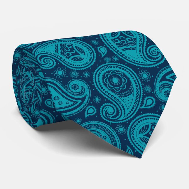 Gravata Padrão paisley de colagem elegante azul e lacrimej (Rolled)