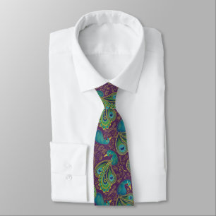 Gravata Padrão Paisley de Pavão Roxo