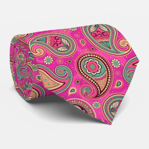 Gravata Padrão paisley elegante de folha rosa-rosa