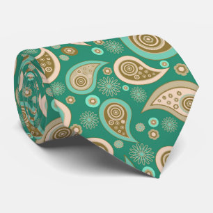 Gravata Padrão paisley verde-castanho-bege elegante