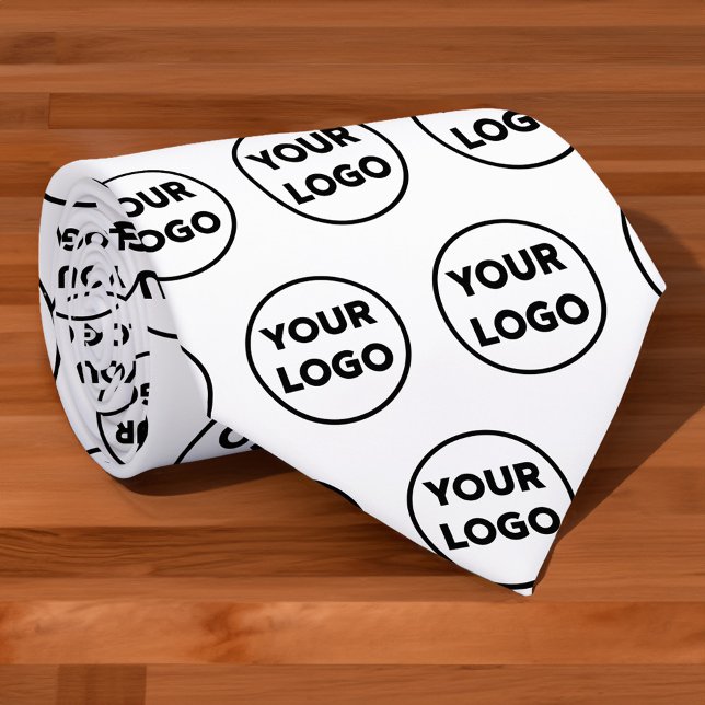 Gravata Padrão personalizado de logotipo comercial em bran (Custom Business Logo Pattern on White Neck Tie, rolled, in situ)