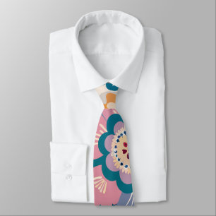 Gravata Padrão Personalizado de Pastel Floral Retro Orient