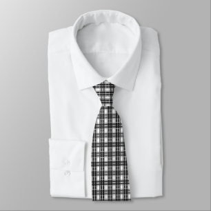 Gravata Padrão preto e branco Geometria do Tartan verifica