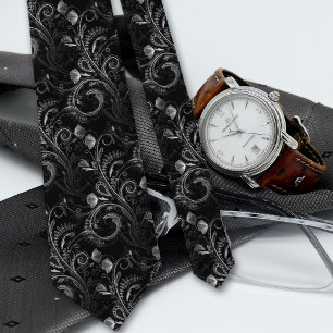 Gravata Padrão Preto Floral Paisley