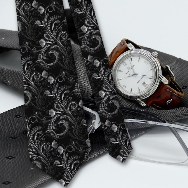 Gravata Padrão Preto Floral Paisley (Criador carregado)