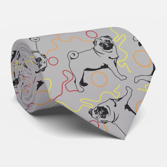 Gravata Padrão Pug fundo cinza (Rolled)