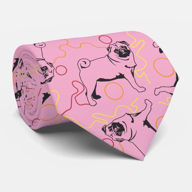 Gravata Padrão Pug fundo cinza (Rolled)