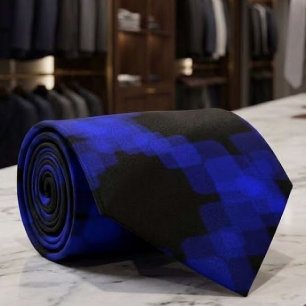 Gravata Padrão Quadrado Azul Verdadeiro Camadas Em Preto