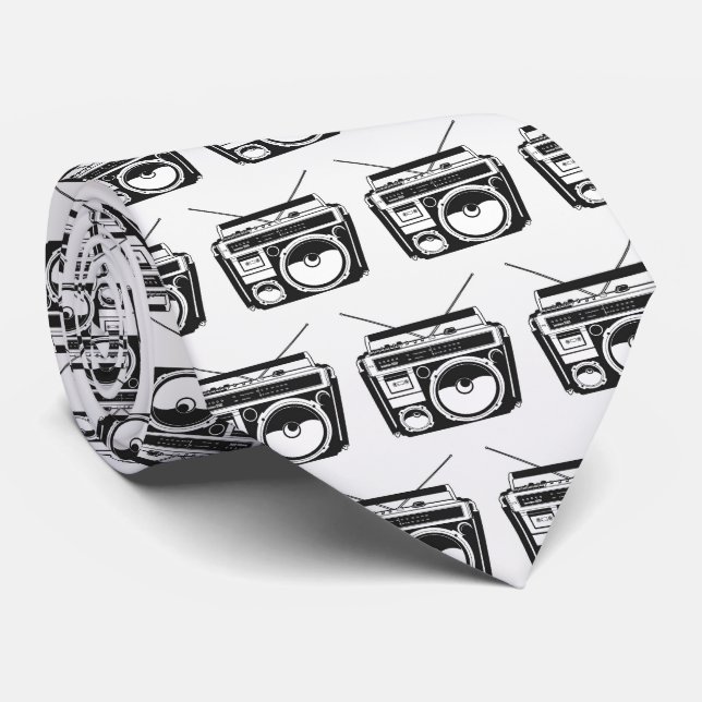 Gravata Padrão Retro Boombox dos Anos 80 (Rolled)