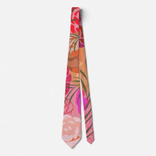 Gravata Padrão rosa com flores e plantas