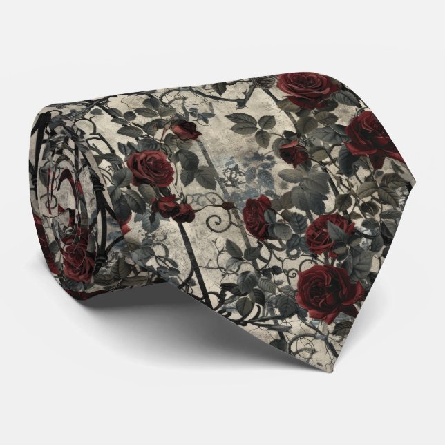 Gravata Padrão Rosa de Jardim Gótico Vitoriano (Rolled)