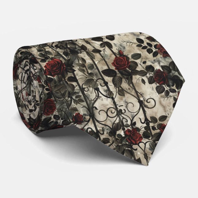 Gravata Padrão Rosa de Jardim Gótico Vitoriano (Rolled)