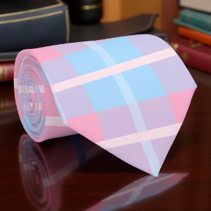 Gravata Padrão Rosa E Azul Mega Xadrez Tartan Gingham