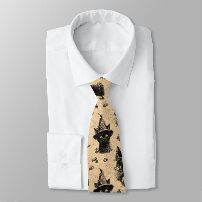 Gravata Padrão Rustic Vintage Black Cat Witch Halloween (Amarrado)