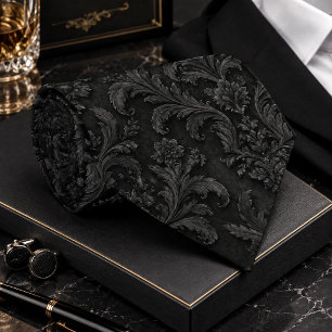 Gravata Padrão Seamless Damask Preto de Luxo