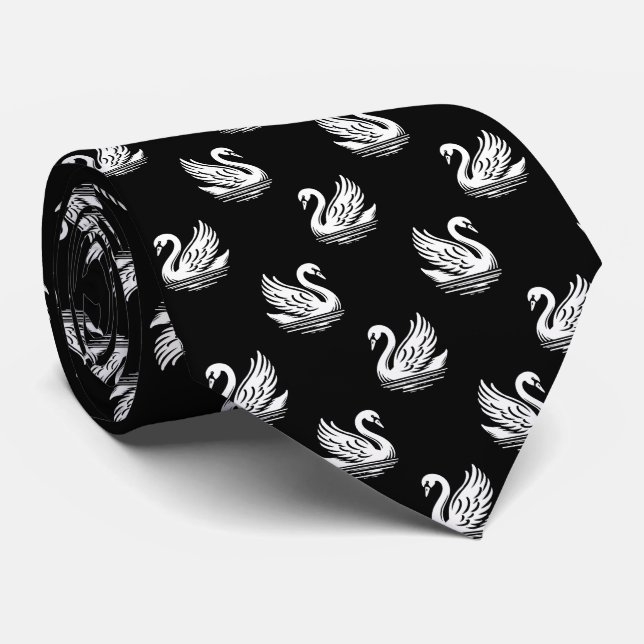 Gravata Padrão Swan 02 - Branco sobre Preto (Rolled)