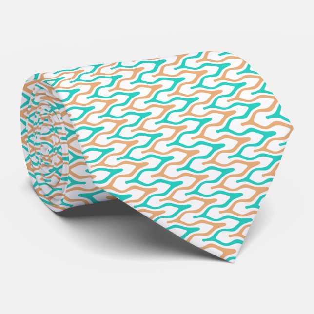 Gravata Padrão Teal e Tan Wavy Chevron (Rolled)