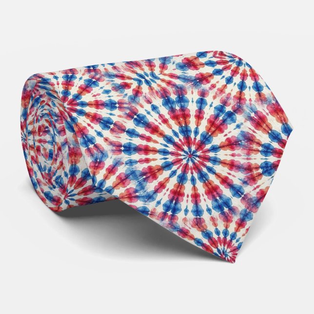 Gravata Padrão Tie-Dye Psicodélico Patriótico (Rolled)
