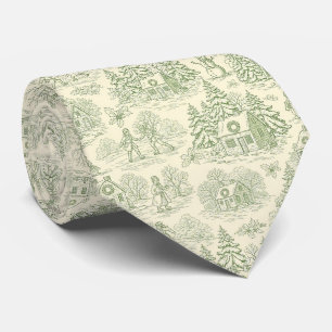 Gravata Padrão Toile de Aldeia de Inverno Verde Suave