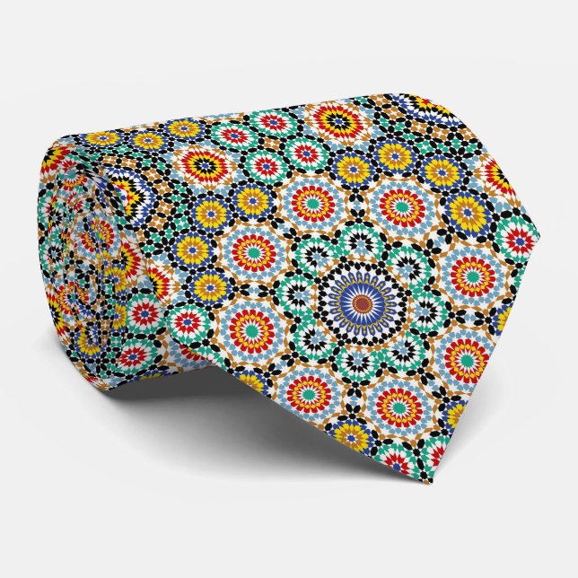 Gravata Padrão Tradicional Boho de Mosaico Marroquino (Rolled)