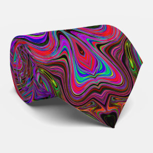 Gravata Padrão Trippy Azul Ondulado e Vermelho Arco-íris
