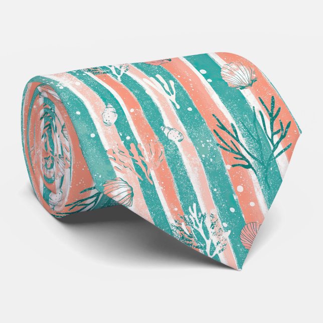 Gravata Padrão Tropical de Coral Oceânico (Rolled)