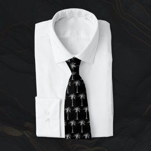 Gravata Padrão tropical preto e branco da árvore palmeir
