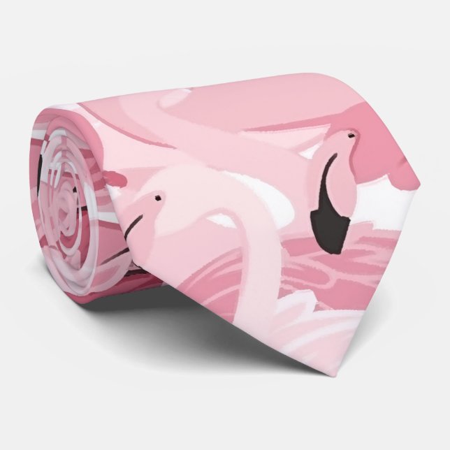 Gravata padrão uniforme com flamingos rosados exóticos (Rolled)