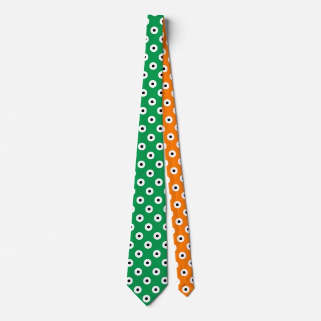 Gravata Padrão Verde de Bolinhas Laranja Branco (Frente)