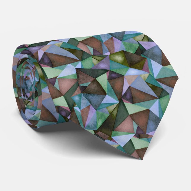 Gravata Padrão Verde de Vintagem de Triângulo Geométrico (Rolled)