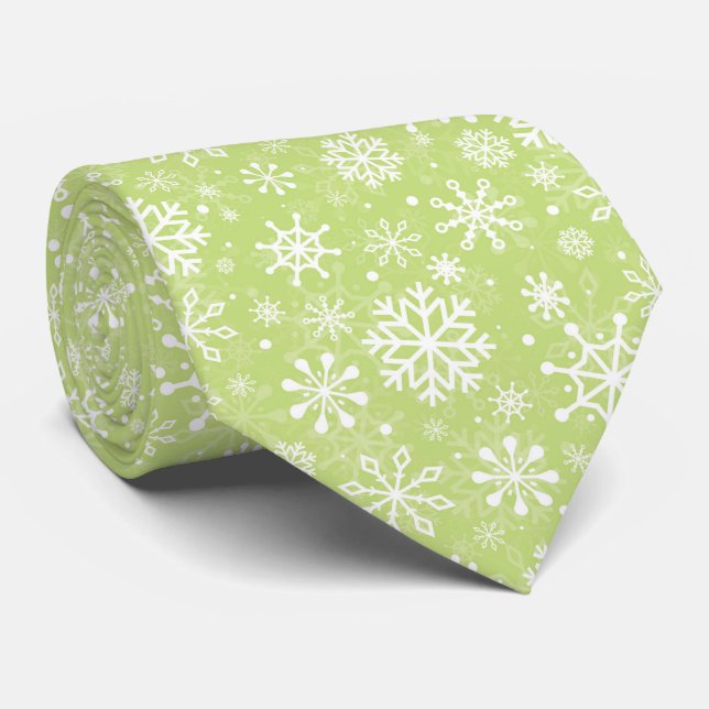 Gravata Padrão verde sem emenda de flocos de neve de Natal (Rolled)